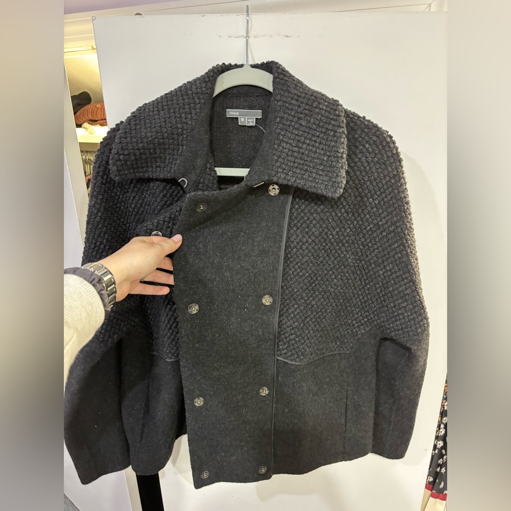 Vince Charcoal Double-Breasted Cape blazer/ jacket
